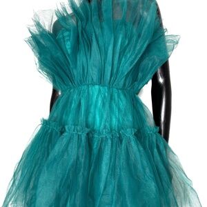 Impressions Teal Tulle Ruffle Mini Dress size L
